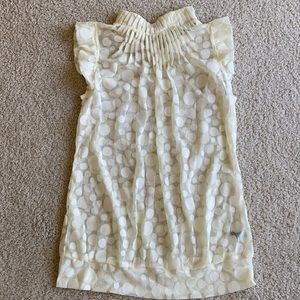 Off white sheer polka dot ruffled & pleated blouse